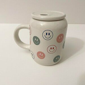 Sunday Morning Ceramics Happy Face Mug Pop Can Style Lid
